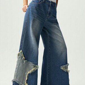 Medium Wash Casual Women's Boho Wide-Leg Jeans